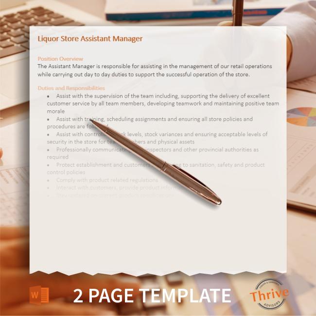 Liquor store assistant manager job posting template