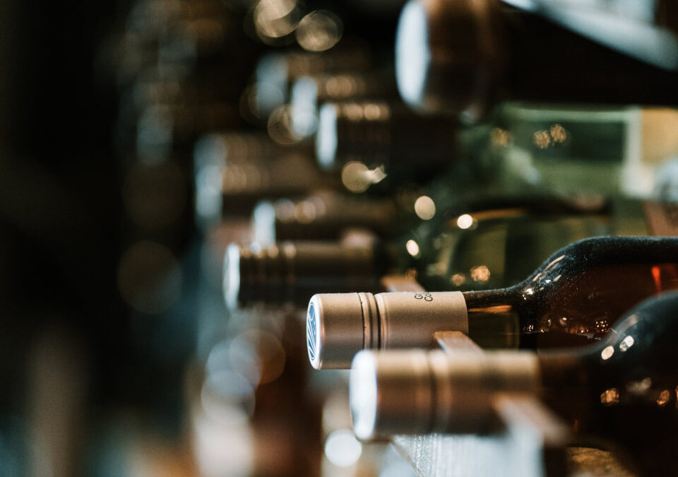 Liquor store bottles on shelves