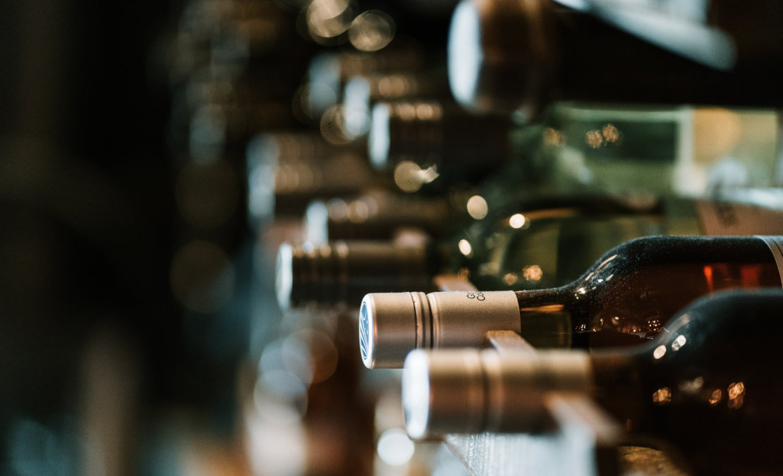 Liquor store bottles on shelves