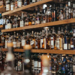 Bottles on liquor store shelves