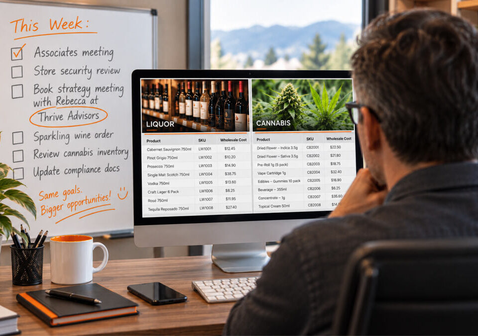 Alberta liquor or cannabis licensee looking at liquor and cannabis business ERP on screen