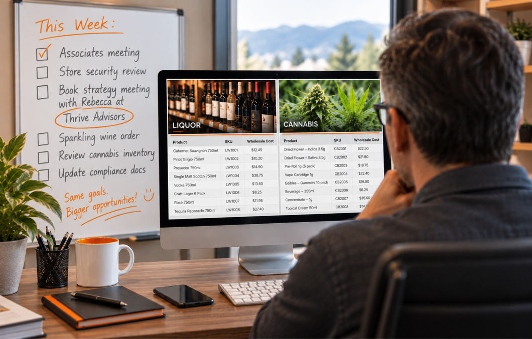 Alberta liquor or cannabis licensee looking at liquor and cannabis business ERP on screen